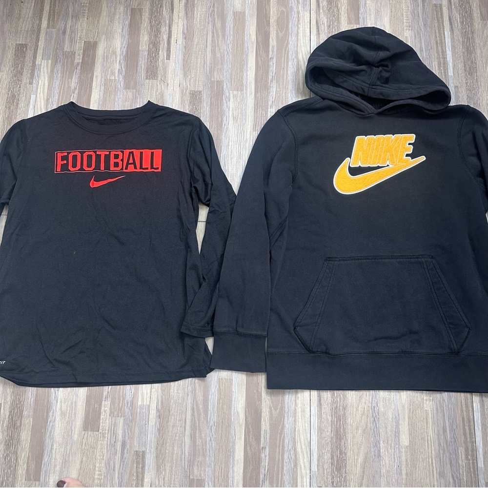 Nike Black Football Long Sleeve and Hoodie with Yellow Logo, Size Youth Large